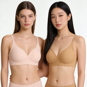 Seamless Scalloped Edge Bra Wireless Comfortable Soft Support Push Up Bralette Thin Lightweight Underwear For Women Daily Wear