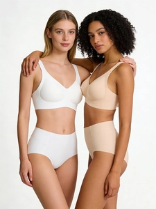 Ensemble culotte haute sans couture et soutien-gorge sans armature beige et blanc