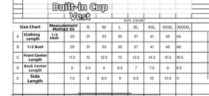 Size chart table for wireless bralette showing detailed measurements from XS to 4XL sizes