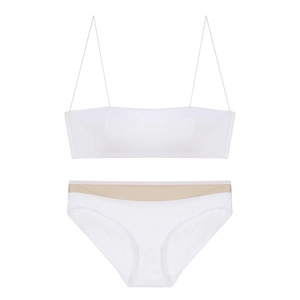 White wireless bra set with ultra-thin straps and mesh patchwork seamless panties