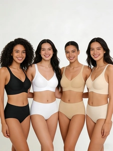 Ensemble de lingerie sans couture à taille haute avec larges bretelles en quatre tons