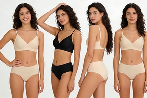 Détail d'un ensemble de lingerie sans couture avec soutien gorge dos nu et culotte taille haute