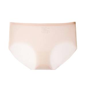 Detail of skin-toned seamless panties with silk blend lining and printed size labels