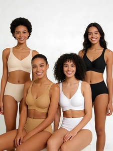 Ensemble soutien-gorge sans couture col en V et culotte haute en quatre couleurs neutres