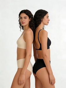 Ensemble soutien-gorge et culotte sans couture avec bretelles croisées en beige et noir