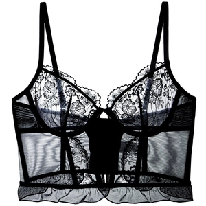 Sexy Spitze Bustier Korsett BH Für Damen Französischer Stil Ultradünn Floral Stickerei Mesh Transparent Crop Top Mit Fischgräten