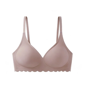 Close-up of seamless pink bra with jelly strip support and wave edge detailing