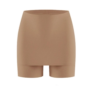 Détail du short sculptant taille haute beige avec panneau de contrôle abdominal sans couture