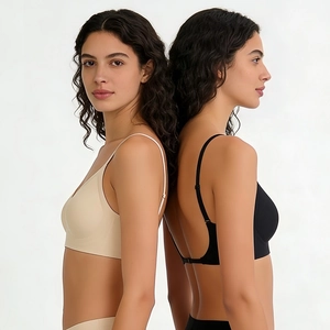 Seamless wireless bra for women with adjustable thin straps in nude and black colors