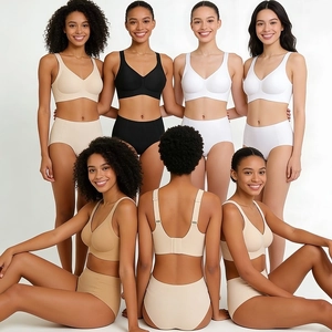 Ensemble soutien-gorge sans armature et culotte sans couture en noir, blanc et beige