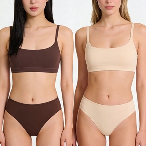 Ensembles de lingerie sans couture marron et beige, brassière col rond et culotte taille haute