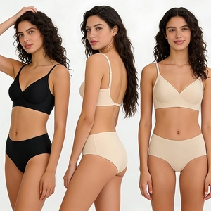 Ensemble soutien-gorge et culotte sans couture avec bandes de maintien en noir et beige