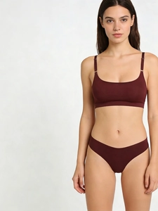 Detail view of seamless ultra-thin wine red lingerie set with soft matte elastic fabric