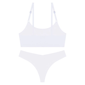 Detailed view of white seamless ultra-thin lingerie set with adjustable straps and thong
