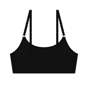 Close-up of seamless black ultra-thin bralette with adjustable thin shoulder straps