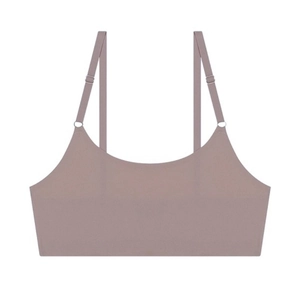 Detail of lavender ultra-thin seamless bralette with adjustable spaghetti straps