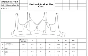 Guida alle taglie per reggiseno lifting senza cuciture con misure dalla S alla 3XL