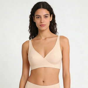 Detail view of seamless beige underwear set with smooth fabric and soft support design