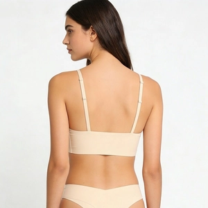 Seamless ultra-thin nude lingerie set for women with adjustable thin straps and back view