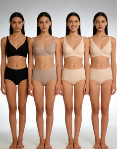Detailed comparison of seamless underwear sets in four neutral tones with high elasticity