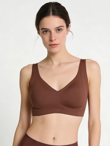 Reggiseno senza cuciture marrone scuro con spalline larghe e schiena scoperta a U
