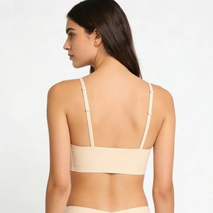 Seamless ultra-thin beige bralette for women with adjustable thin straps and wide back band