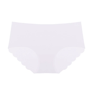 Detail of seamless women's underwear showing scalloped edges and lavender fabric texture
