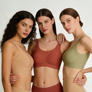 Detailed seamless jelly-strip bras in nude, brick red and olive green with wide straps