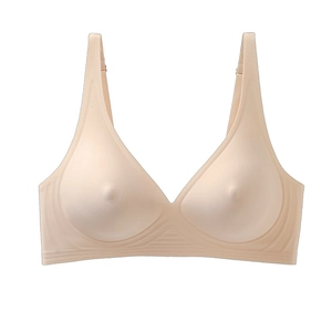 Seamless wireless bra in beige skin tone with soft support and wide straps for comfort