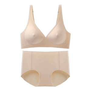 Seamless soft support jelly-strip lingerie set in beige color for everyday comfort