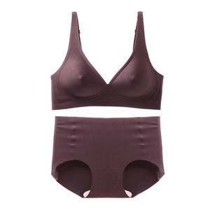 Detail of seamless purple lingerie set featuring jelly-strip support and padded bra