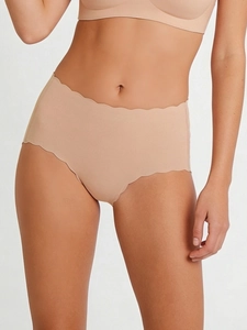 Detailed view of nude seamless panties featuring soft scalloped edges and breathable fabric