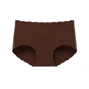 Detailed scalloped edge and seamless texture of dark brown high-waist women panties