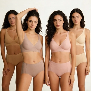 Seamless Polyamide Bra And Panty For Women Soft Support Comfortable V-Neck Sexy Lingerie Wireless Underwear Combo