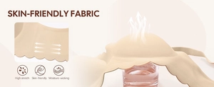 Detail showing the breathable skin-friendly fabric and high stretch of the seamless bra