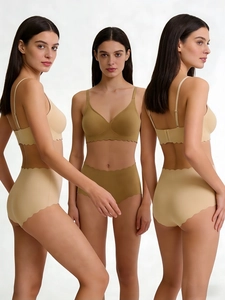 Detailed view of seamless wave-edge bra with soft support and matching high-waist briefs