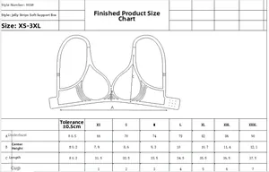 Detailed size chart for deep V soft support bra with measurements from XS to 3XL