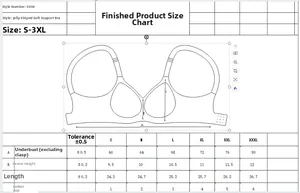 Tabella taglie dettagliata per reggiseno senza cuciture con misure dalla S alla 3XL