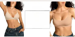 Unlined wirefree triangle and cami bralettes in nude color with light support