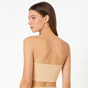 Seamless strapless beige tube top bra for women with elastic breathable fabric