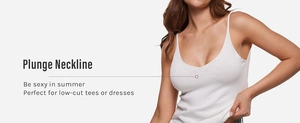 Detail of white plunge neckline bralette featuring seamless triangle cups and thin straps