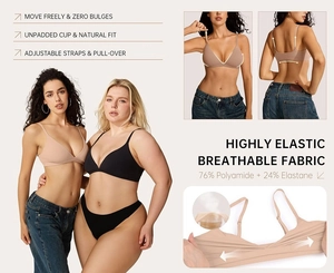 Detail of seamless triangle bralette showing breathable fabric and high elasticity feature