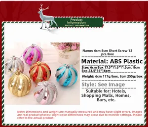 Macro shot of 12-piece spiral texture Christmas tree balls in mixed metallic colors and ABS plastic