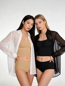 Detail of seamless wireless lingerie set with high-waist panties and removable pads