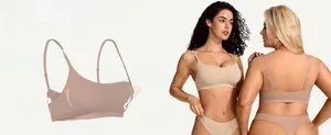 Detail of thin adjustable straps and seamless unlined French triangle bralette