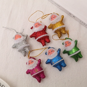 Set of 6 colorful glitter Santa Claus ornaments in silver, red, gold, green and blue