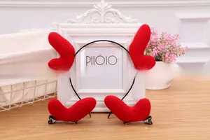 Detailed set of red plush heart headband and hair clips for Christmas party festive look