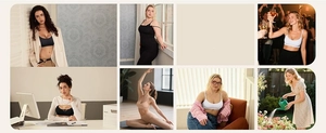 Detail view of seamless triangle bralette worn during yoga and office daily activities