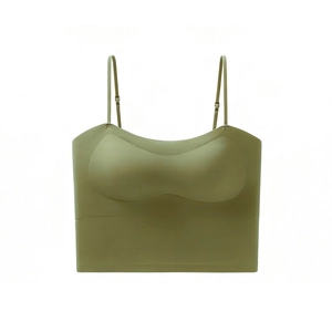 Seamless avocado green camisole bra with thin adjustable straps and built-in pads