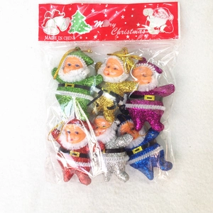 Set of 6 colorful glittery Santa Claus hanging ornaments for Christmas tree decoration